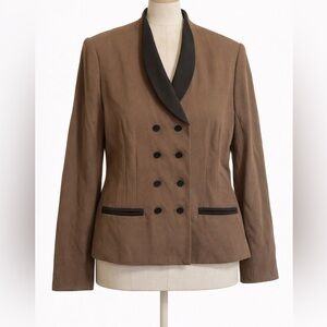 Kasper Brown Double-Breasted Blazer with Black Shawl Collar